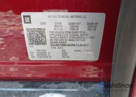 2021 Buick Enclave Awd Premium из США, поврежденный, VIN 5GAEVBKW2MJ145417